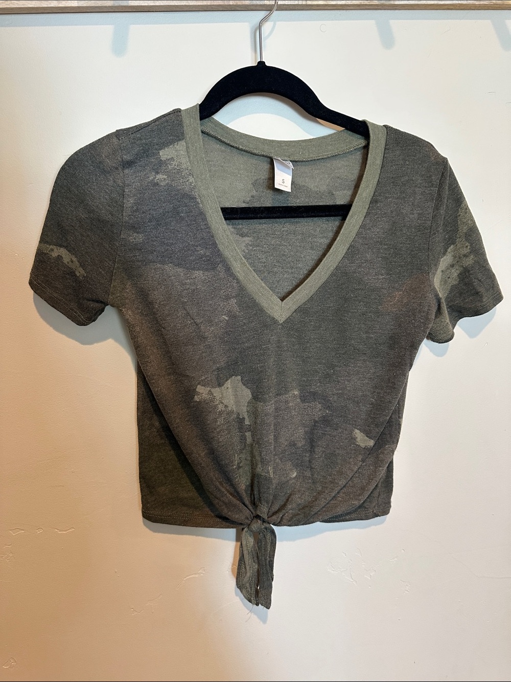 Alternative Apparel Olive Green V-Neck Tie-Front Crop Top